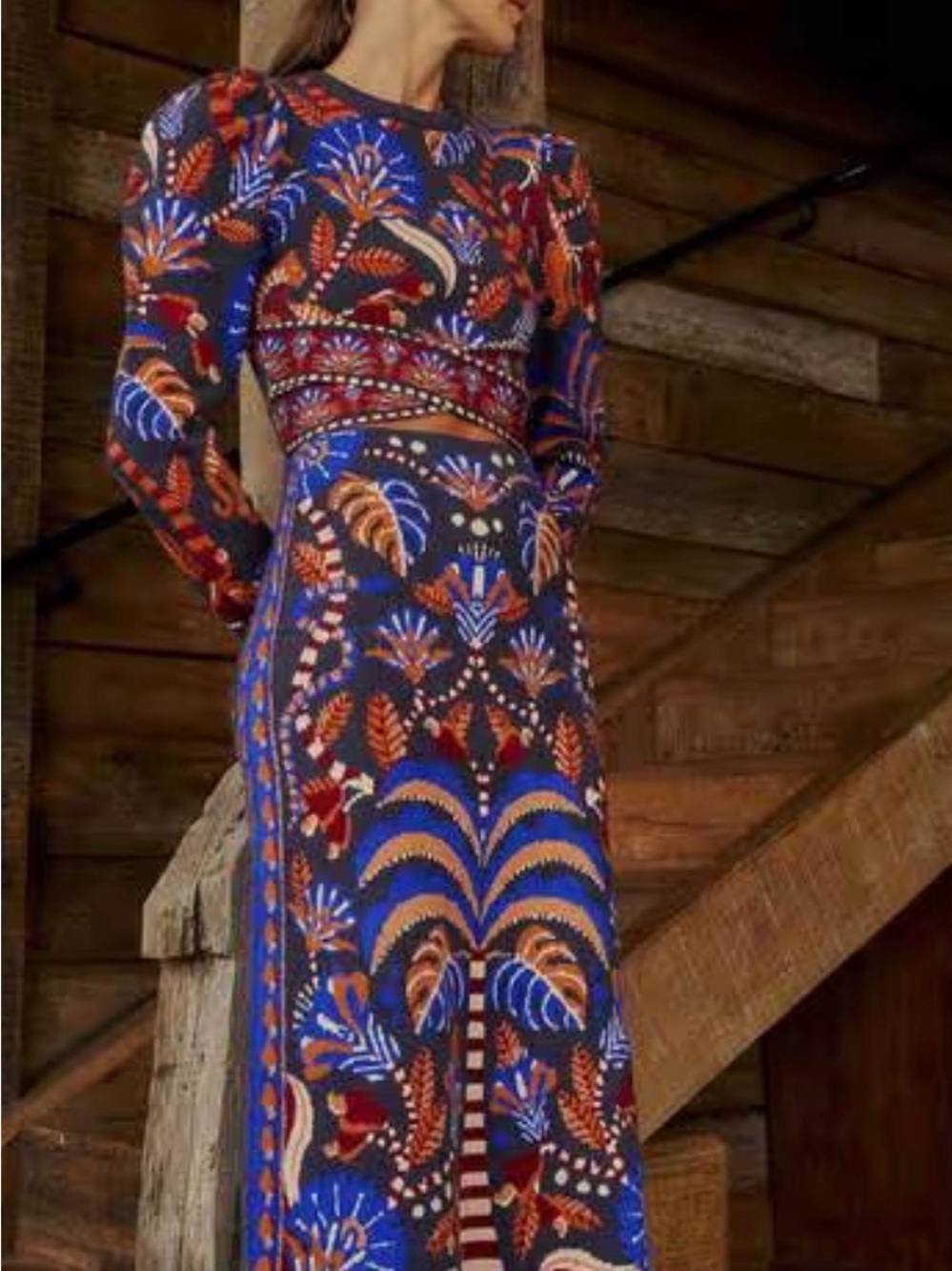NEW! FARM Rio Blue Palm-Print Knit Pencil Skirt with Orange and Red Accents